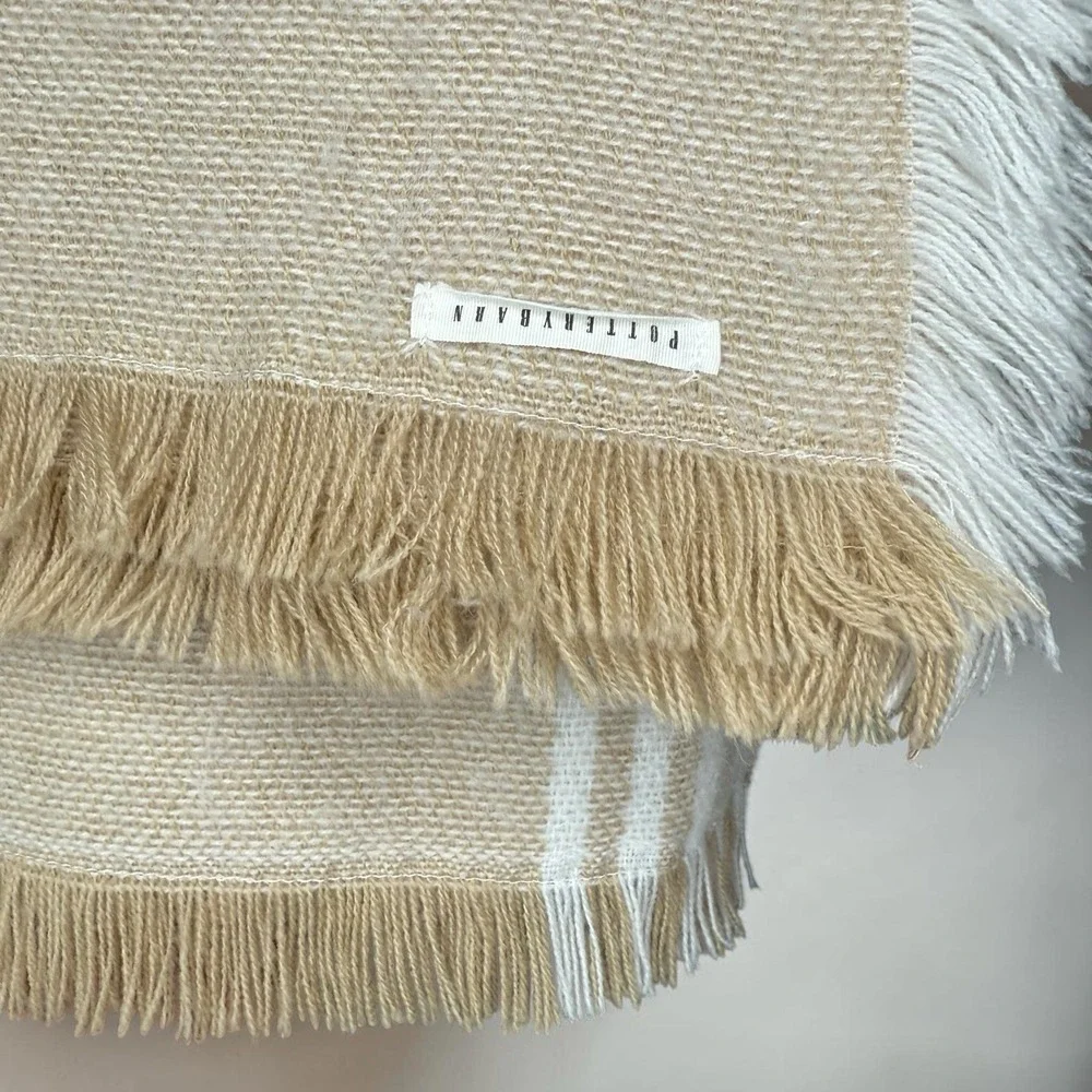 Pottery Barn Soft Throw Blanket Fringed Striped Neutral Beige Minimalist 60 x 50